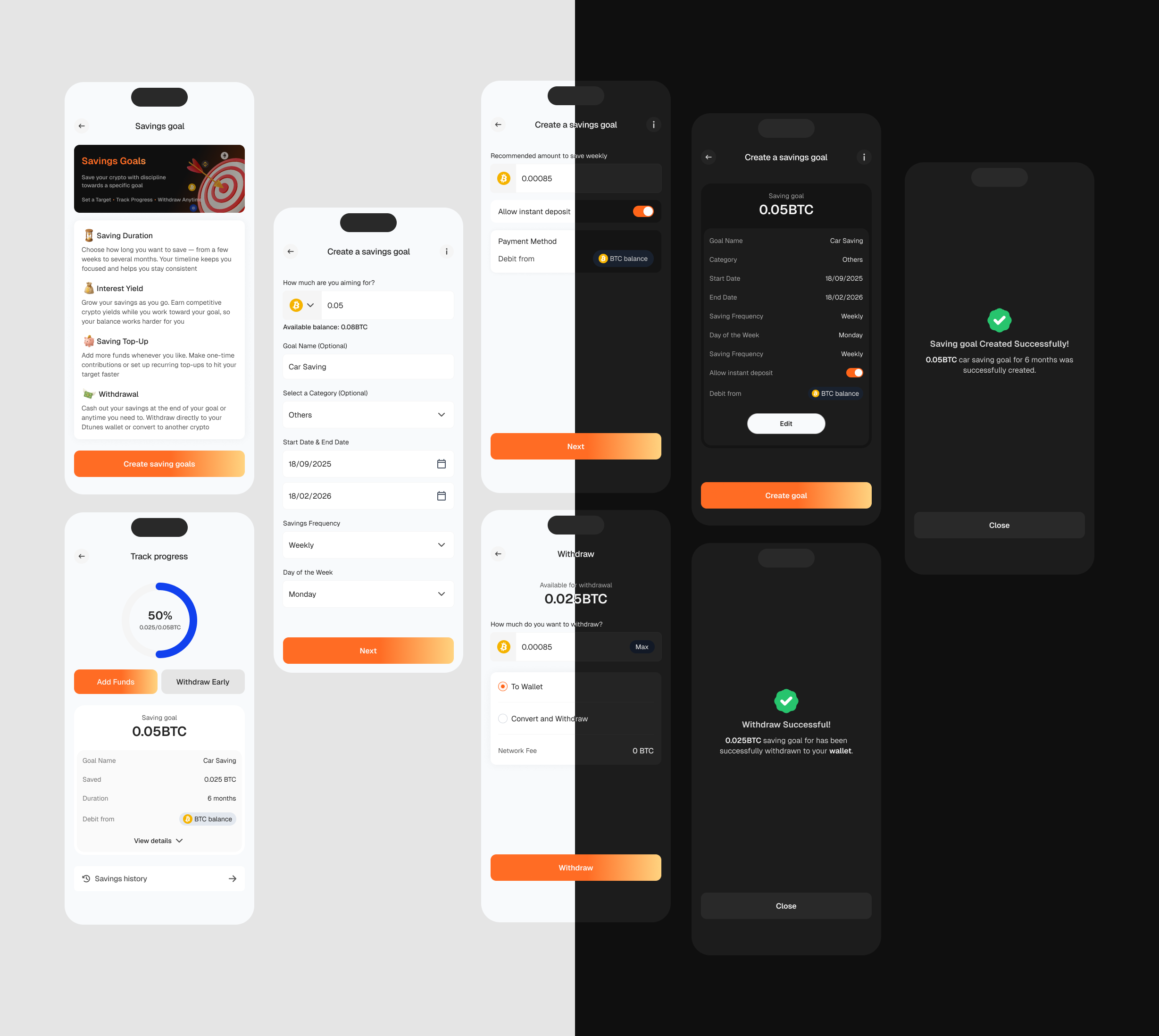Wireframe tracking and withdrawal screens